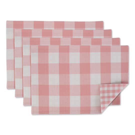 DII® Reversible Gingham & Buffalo Check Placemat Set, 4ct. in Pink/White | 13" x 19" | Michaels®